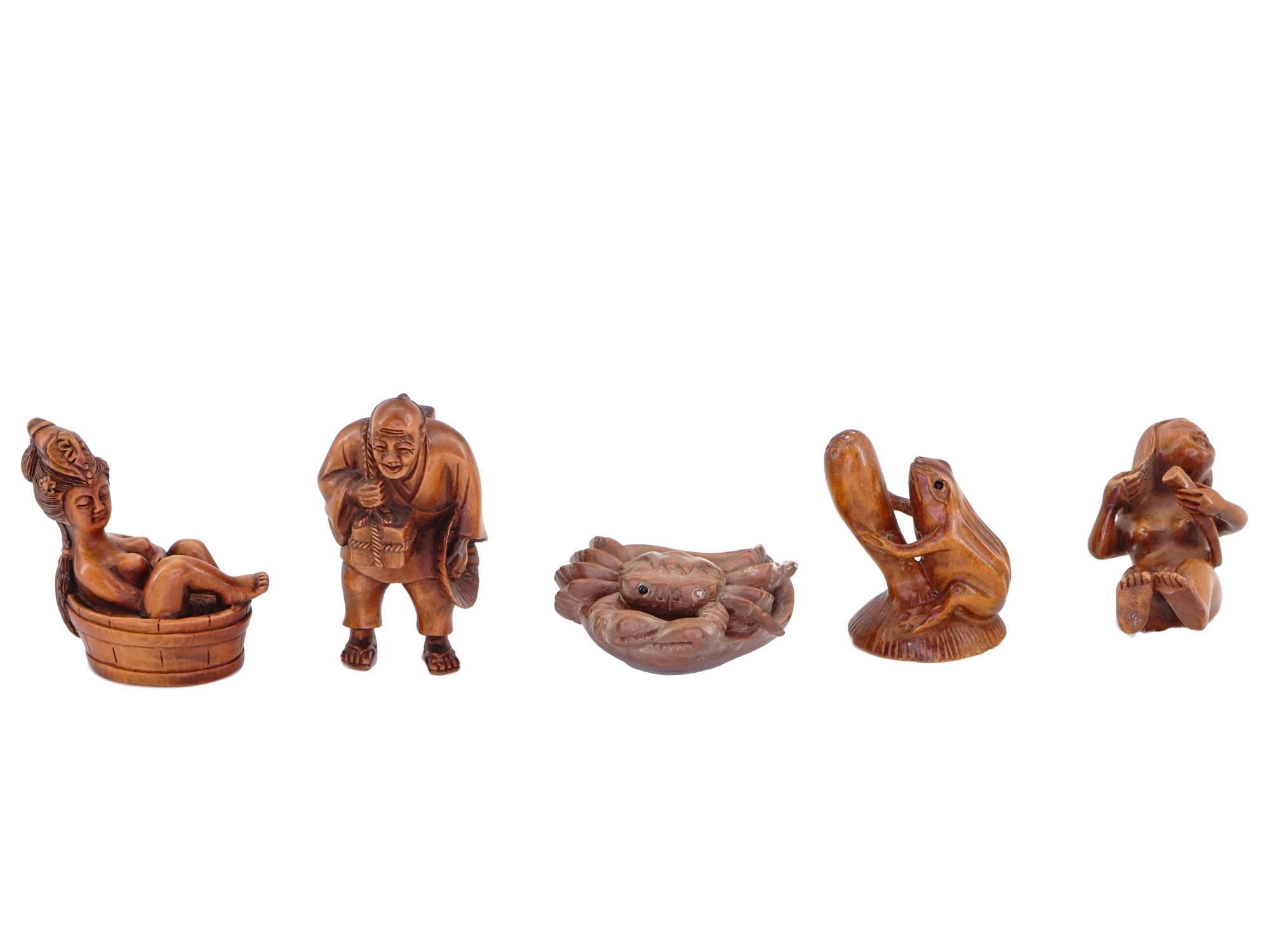 GROUP OF ANTIQUE JAPANESE CARVED NETSUKE FIGURINES PIC-1